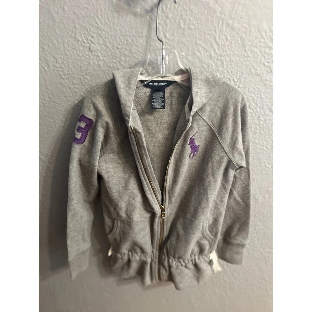 Girls gray hooded zip‎ up jacket Ralph Lauren size 6